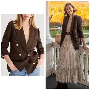J. Crew Bristol Blazer Chocolate Herringbone Wool 6P